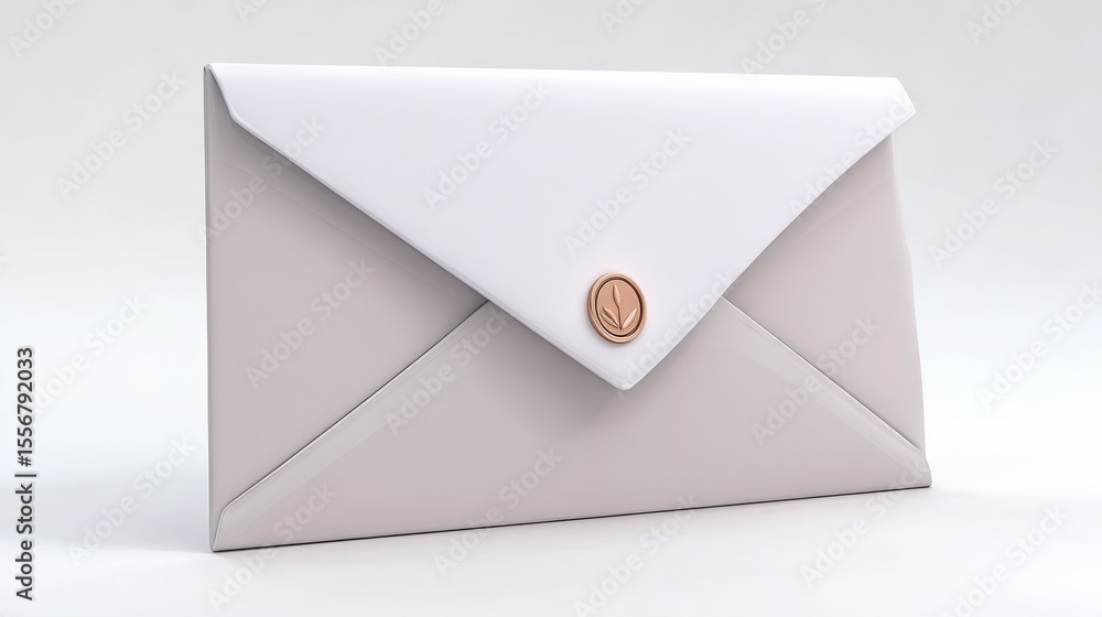 Aufkleber Elegant white envelope with a circular clasp lying on a plain white surface suitable for mailing invitations letters or formal correspondence