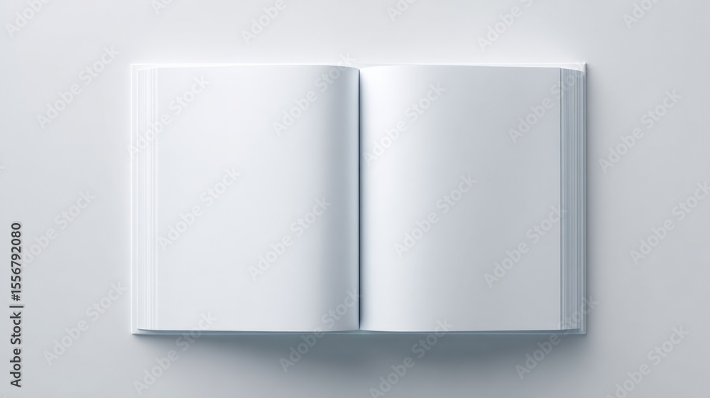 Poster Open blank white notebook with spiral binding lying flat on smooth surface for writing, brainstorming, journaling or sketching purpose