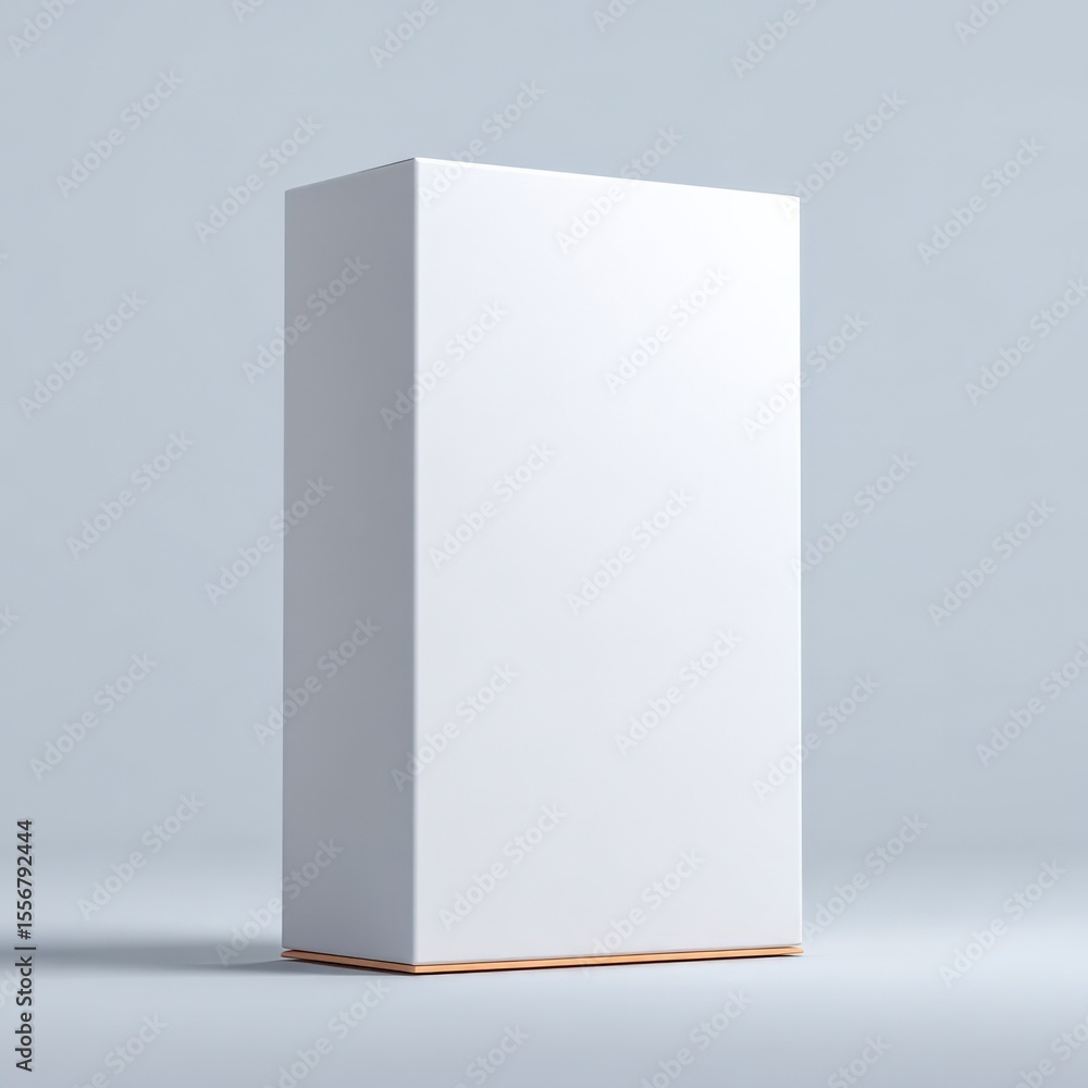 Poster Elegant tall white rectangular box with smooth surface standing on a clean plain background for packaging or display purposes in a minimalistic style