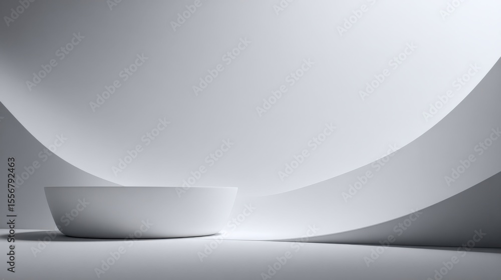 Poster Abstract Minimalist White Circular Shape Scene with Smooth Curves and Soft Lighting for Modern Design and Artistic Creative Background