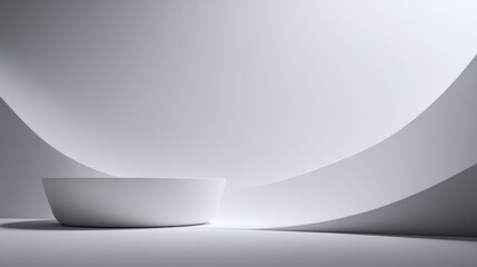 Abstract Minimalist White Circular Shape Scene with Smooth Curves and Soft Lighting for Modern Design and Artistic Creative Background