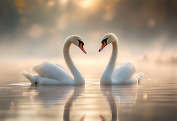 Serene Swans Embrace Dawns Golden Light.