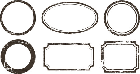 Vintage grunge frames vector set, circle oval rectangle border elements for logo design and decoration vector illustration