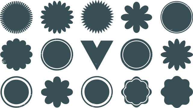 Vector shapes set grunge style circle flower star triangle design elements isolated on white background vector illustration