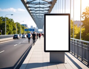 Blank billboard on a city bridge