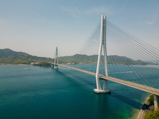 Obraz premium aerial view Shimanami Kaido - Tatara Bridge , Onomichi City, Hiroshima Prefecture