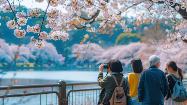 Tourists viewing cherry blossoms in Japan stock photo --ar 16:9 --raw --v 6 Job ID: 197c8380-ae87-49ee-ac16-c33a6b18854a