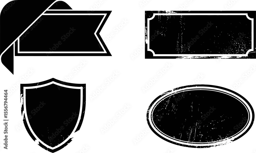 Poster vector black grunge banner label badge shield oval set for graphic design and web design element vec