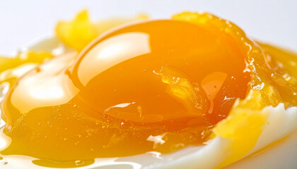 生卵の黄身と白身が流れるマクロ構図 &ndash; Macro Shot of Raw Egg in Motion with Yolk and White Flow