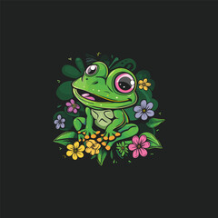 Frog flower logo icon design illustration template flat vector