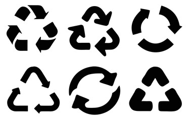 Set of black recycling symbols on white background. reusable sign. movement arrows