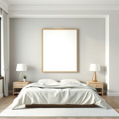 Minimalist modern bedroom with blank canvas