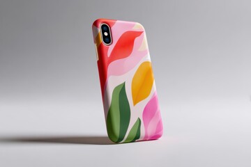 Obraz premium Clean smartphone case mockup showing vibrant design on neutral gray background