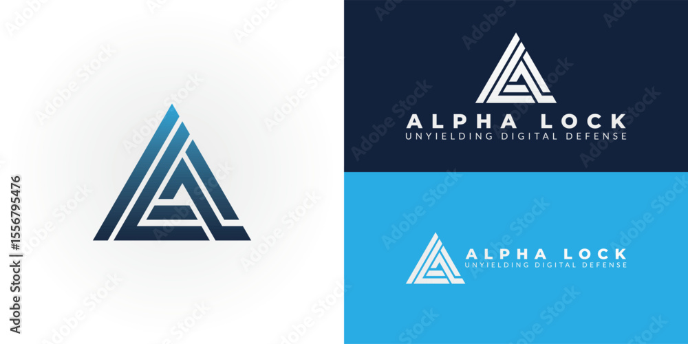 Poster Modern abstract AL logo for cybersecurity services. Interconnected lines form a strong, dynamic triangle, symbolizing advanced protection, data integrity, and secure networks.