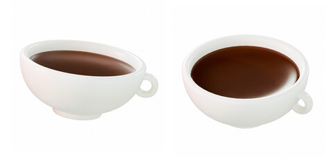 Stylized 3D render of Two white ceramic cups filled with dark coffee on a clean white background - minimalist and energizing beverage concept perfect for morning rituals and café-themed visuals.