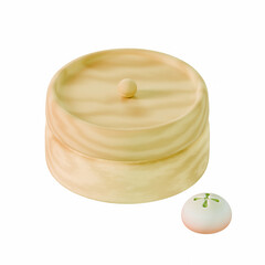 Traditional steamed Chinese buns with green filling in a bamboo steamer basket-authentic and flavorful Asian snack ideal for cultural and culinary-themed content white background..