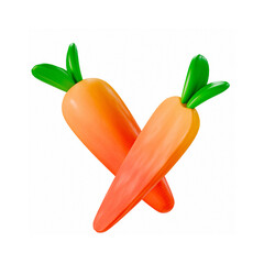 stylized 3D render of two carrots in different angles on white background. Bright, glossy, yellow-orange fruit illustration perfect for healthy food and organic fruit concepts.