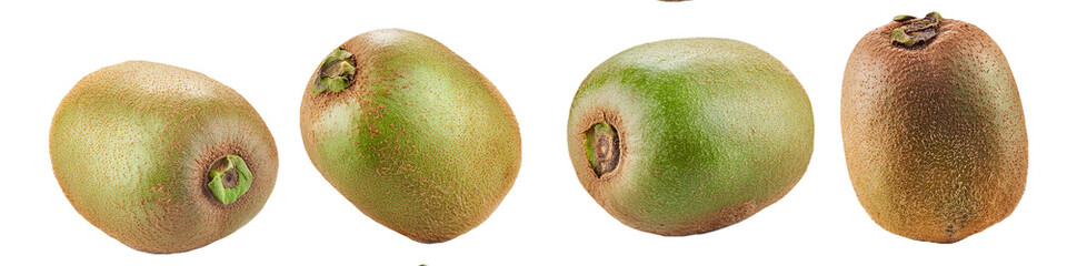 Whole kiwi fruits in various angles isolated on transparent background