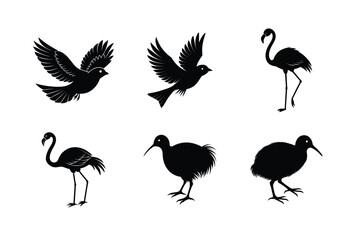 Group of nature birds for minimal style artworks Silhouette Vector illustration