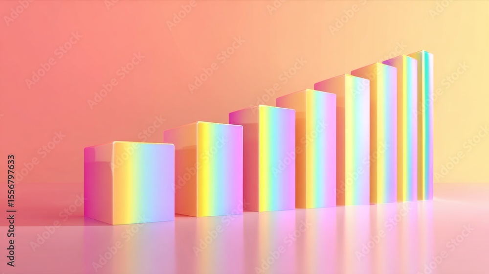 Poster Array of rainbow-colored D bars in a row, gradually increasing in height, with smooth shadows and reflections
