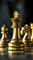 Golden Chess King Piece on Board Game Strategy