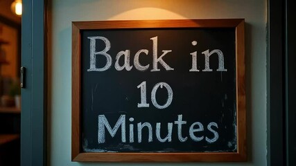 Cafe sign displays message about being back soon in ten minutes for customers - Powered by Adobe