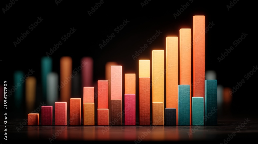 Poster a d financial graph with ascending bars and vibrant colors, symbolizing growth and success in a comp
