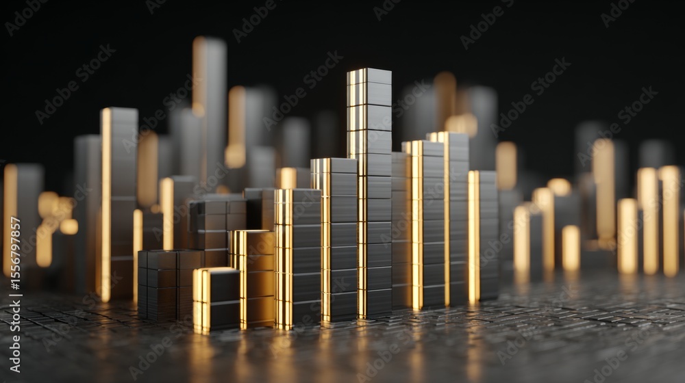Aufkleber A D rendering of a financial graph with bars representing growth, illuminated against a dark backdrop, showcasing data analysis and financial success.