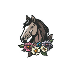 Stallion flower logo design illustration template flat vector