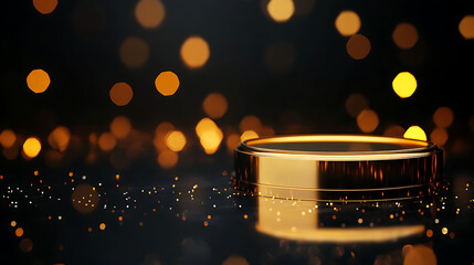 Close up of A classic golden pedestal ring isolated on black and Golden background 