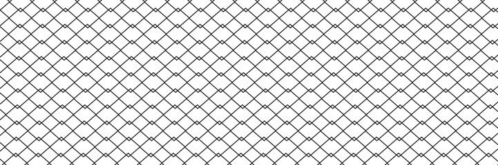 Fototapeta premium Steel wire chain link fence seamless pattern. Metal lattice with rhombus, diamond shape silhouette. Grid fence background.