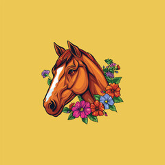 Stallion flower logo design illustration template flat vector
