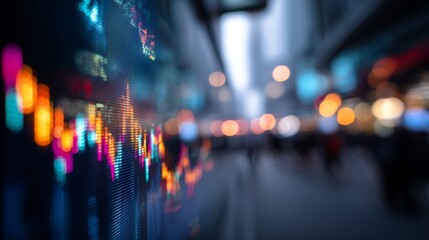 A blurred background of stock market tickers with a sharp focus on a colorful financial graph, highlighting the importance of data in trading.