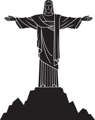 Black Silhouette Christ Redeemer Statue Arms Outstretched Mountaintop vector