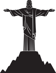Black Silhouette Christ Redeemer Statue Mountaintop Arms Outstretched vector