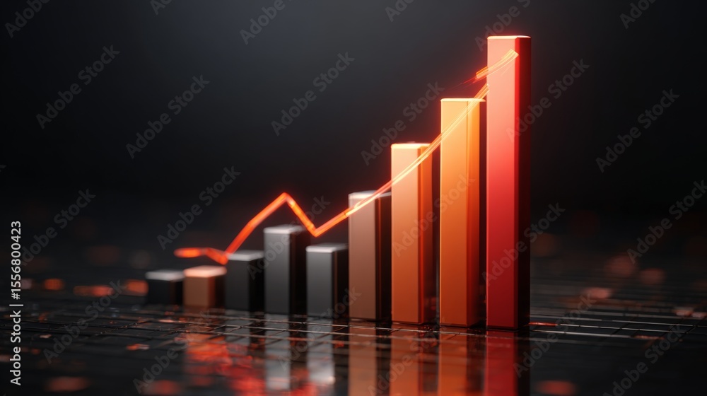 Poster a close-up of a d bar chart showing business growth and financial trends, with a dark gradient backg
