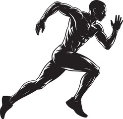 Black Silhouette Muscular Male Runner Dynamic Pose Sprint Action Athletic Figure Sports Illustration