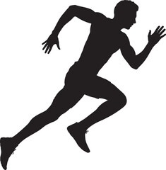 Black Silhouette Of A Man Running Fast In Shorts And Shoes runner male