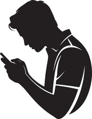 Black Silhouette of a Person Using a Smartphone Side View Minimalist Graphic Design male