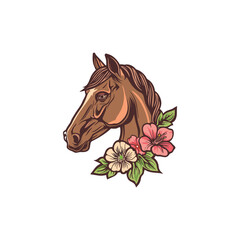 Stallion flower logo design illustration template flat vector