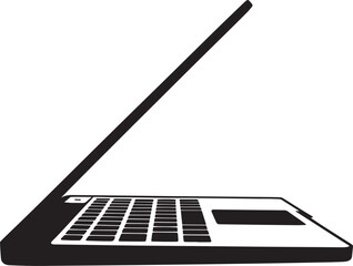 Black Silhouette Open Laptop Screen Keyboard Keys White Background vector