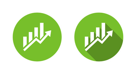 Financial graph growth icon with long shadow. Business increase bar chart symbol