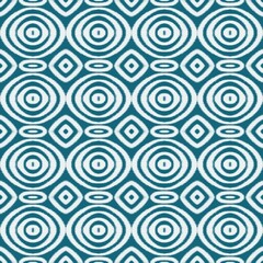 Geometric pattern with repeated concentric oval and diamond shapes in teal and white.