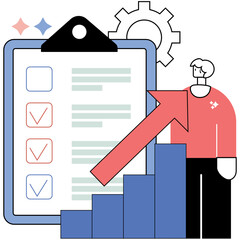 Minimal Vector Illustration of Financial Advisor With Upward Chart and Checklist, Featuring Flat Color Blocks for Business or Finance-Themed Designs
