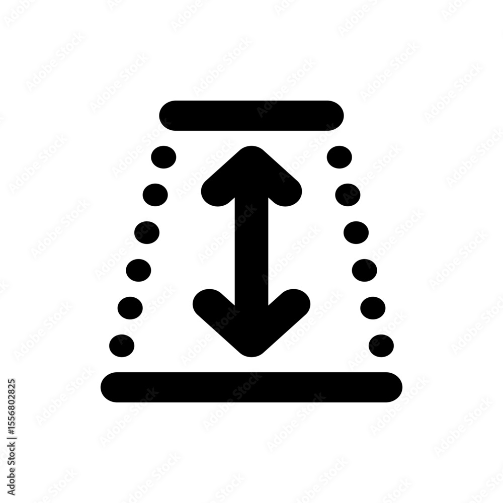 Poster illustration of a double headed arrow pointing up and down between two horizontal lines with dots on