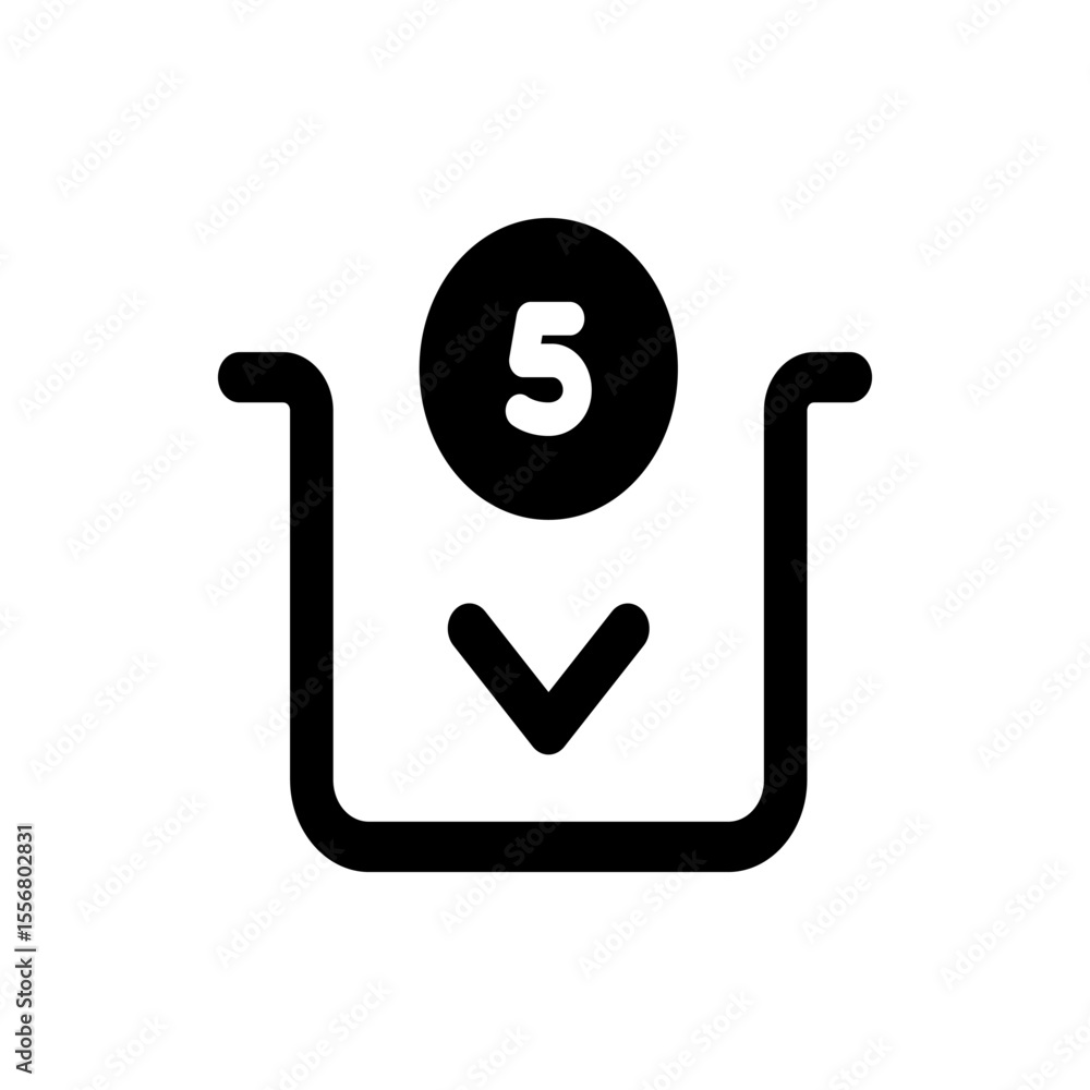 Poster illustration of a download box with the number five inside a circle and an arrow pointing down
