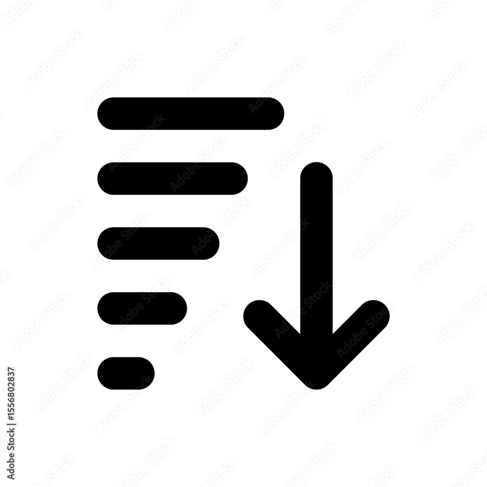 Aufkleber Descending list with arrow pointing down indicating sorting or ordering in a graphical representation style icon