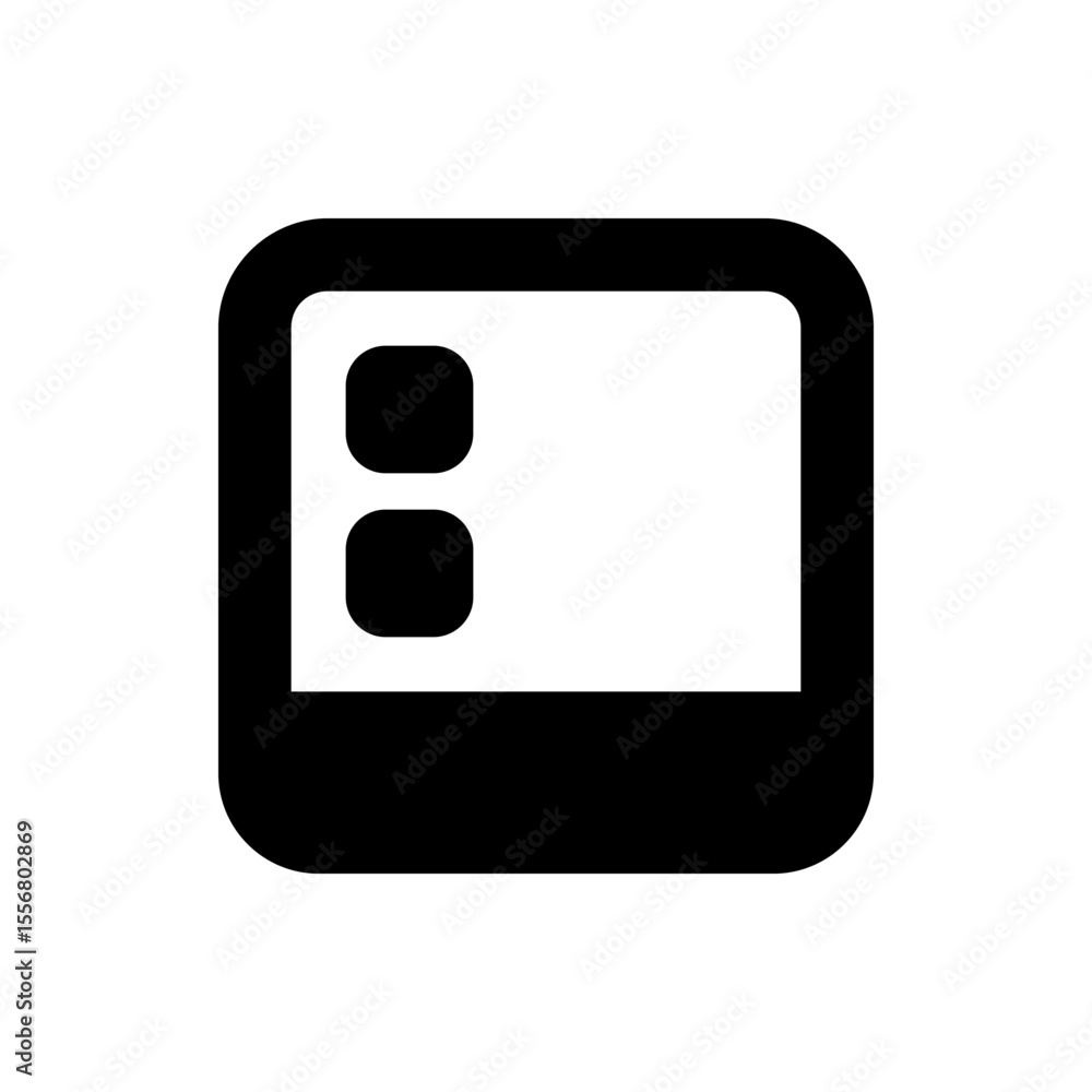 Poster black rounded rectangle with two smaller rounded squares inside on the left side isolated on white b