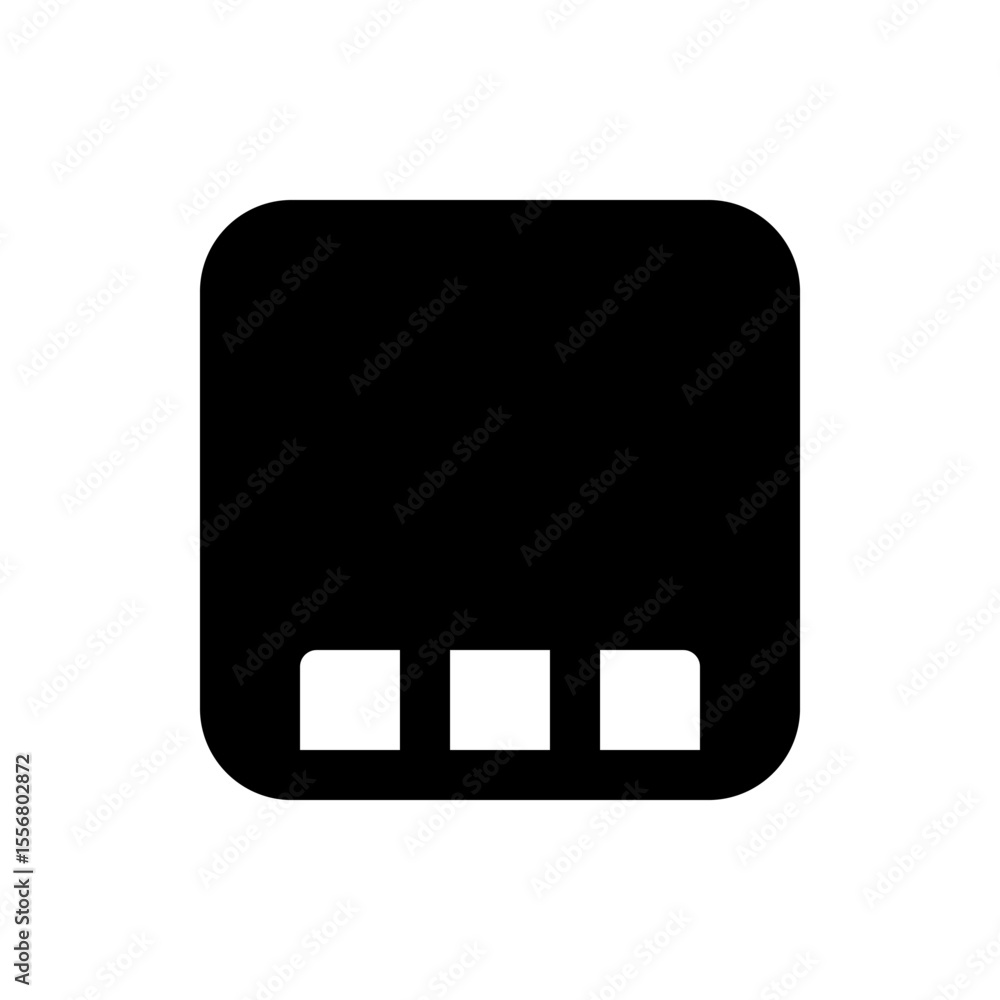 Poster black rounded square shape with three cutouts along the bottom edge on a white background simple ico