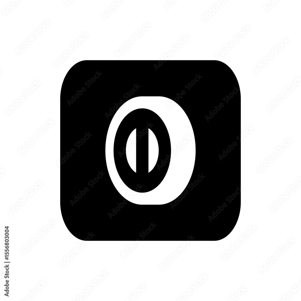 Poster Black rectangle with rounded corners containing a white circle with a vertical bar inside it offset right
